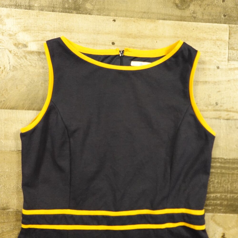 Boden Sheath Dress Women’s Size 12R Navy Blue with Yellow Trim Workwear Classic - Picture 2 of 13